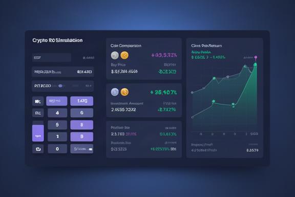 Crypto ROI simulation tool showing a comparison of potential returns across multiple coins with adjustable entry and exit parameters